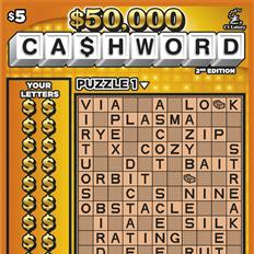 $50,000 Cashword 2nd Edition $5 scratch ticket