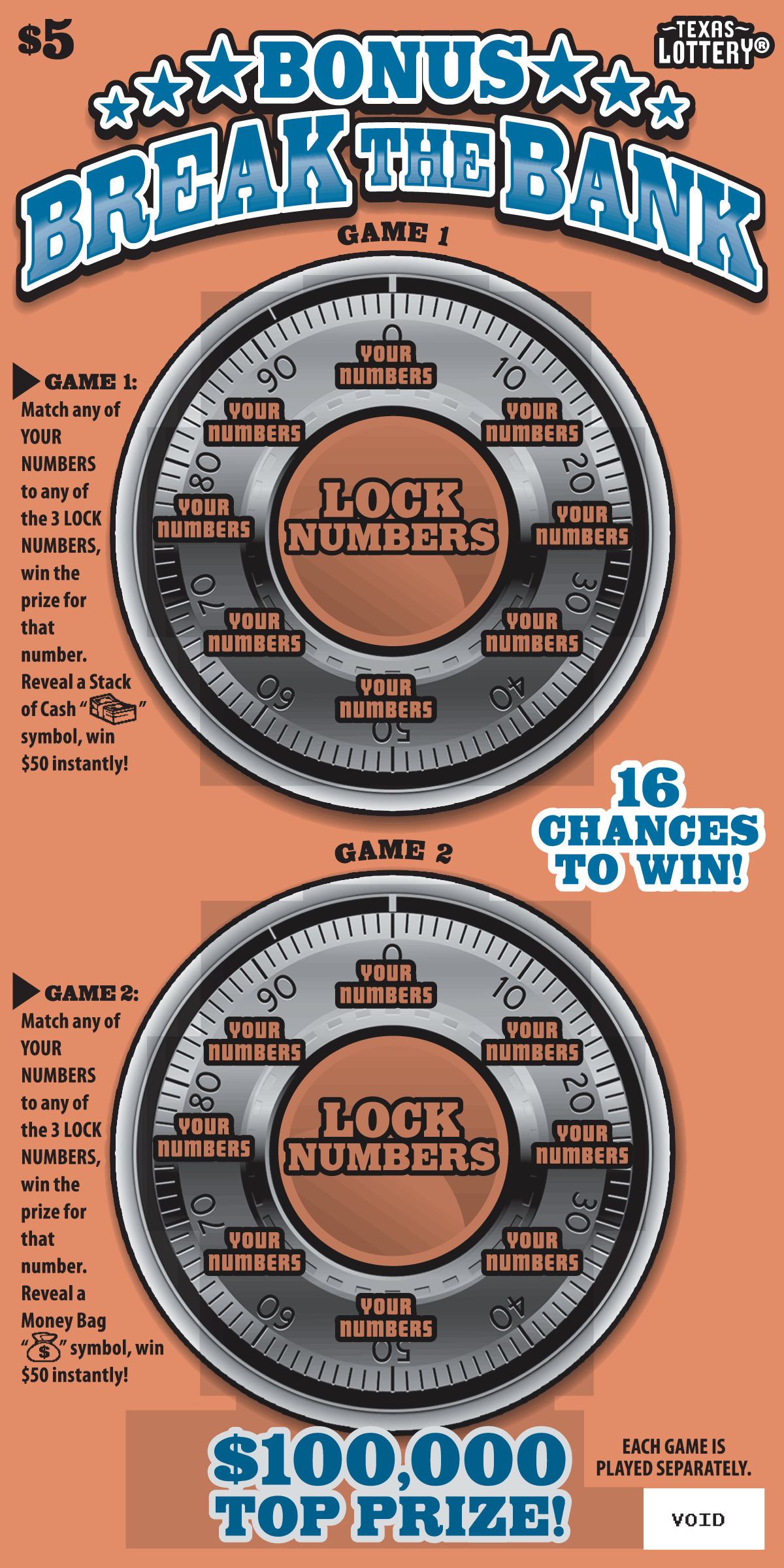 Bonus Break the Bank $5 scratch ticket