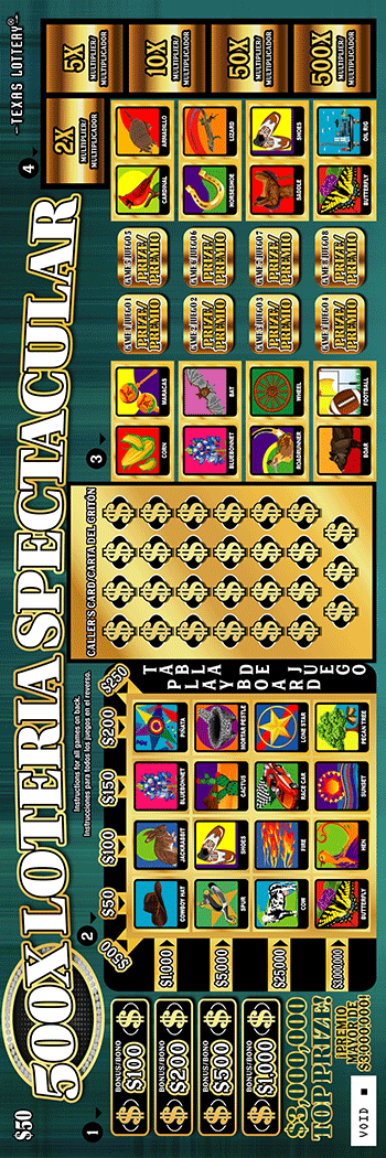 500X Loteria Spectacular $50 scratch ticket