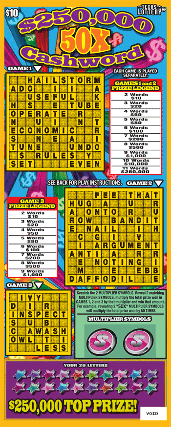 $250,000 50X Cashword $10 scratch ticket