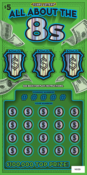 All About the 8s $5 scratch ticket