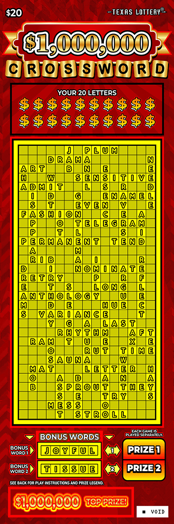 $1,000,000 Crossword $20 scratch ticket