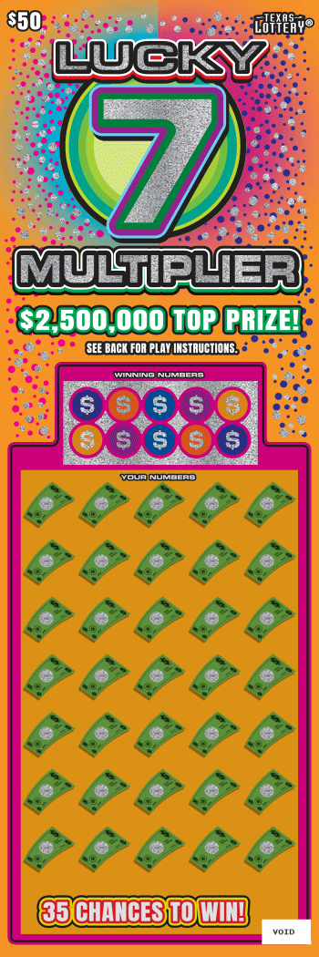Lucky 7 Multiplier $50 scratch ticket